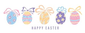 Happyeasterbannertrendyeasterdesignwithhanddrawneastereggswithtiedbowsinpastelcolorvector